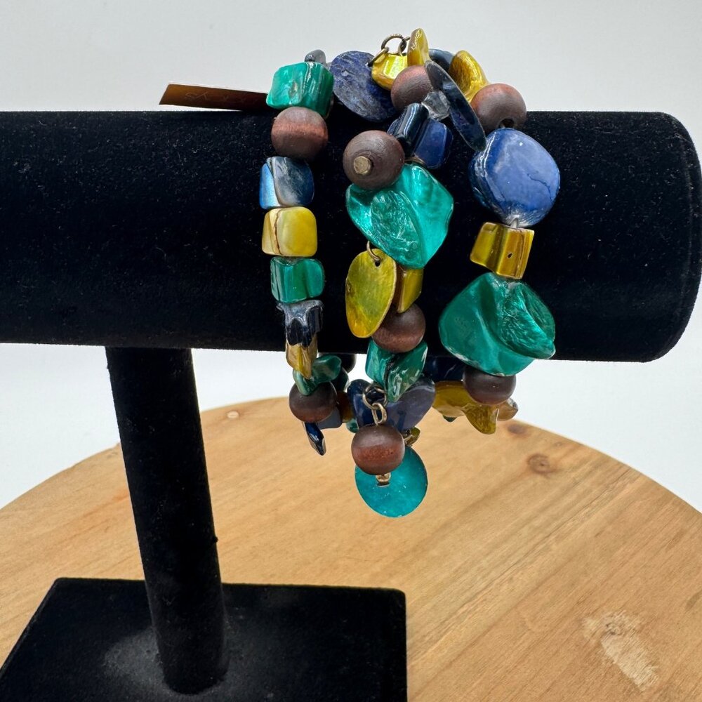 Style & Co. bracelet Brasil inspired line shell and stone elastics 3 piece set b